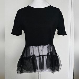 Zara Black Sheer T-shirt Blouse Size Small